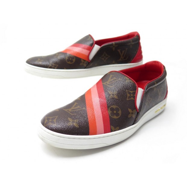 NEUF CHAUSSURES LOUIS VUITTON BASKETS FRONTROW SLIP ON 38.5 TOILE MONOGRAM 670€