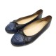 CHAUSSURES CHANEL LOGO CC G02819 37.5 BALLERINES EN CUIR NOIR LEATHER SHOES 670€