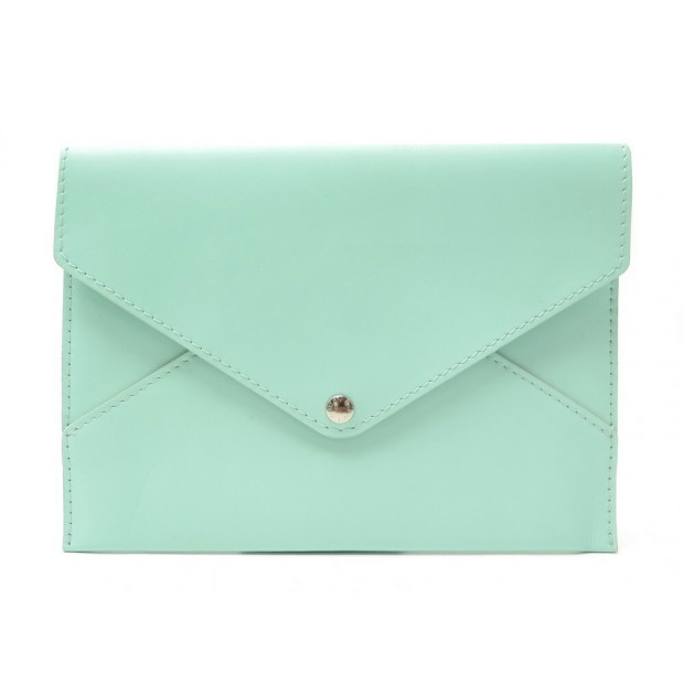 NEUF POCHETTE LOUIS VUITTON ENVELOPPE INVITATION EN CUIR VERT LEATHER NEW POUCH