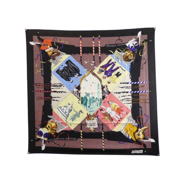 NEUF FOULARD HERMES LE CARNAVAL DE VENISE WATRIGANT CARRE 90 EN SOIE SCARF 385€