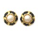 VINTAGE BOUCLES D OREILLES CHANEL PERLES ET MAILLONS METAL DORE & CUIR NOIR