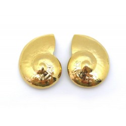 VINTAGE BOUCLES D OREILLES YVES SAINT LAURENT COQUILLAGES EN METAL DORE EARRINGS