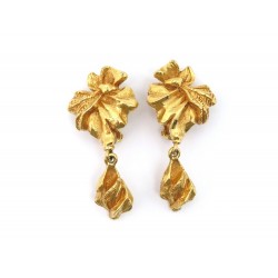 VINTAGE BOUCLES D'OREILLES CHRISTIAN LACROIX FEUILLES PENDANTES DORE EARRINGS