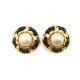 VINTAGE BOUCLES D OREILLES CHANEL PERLES ET MAILLONS METAL DORE & CUIR NOIR