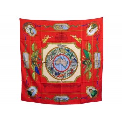 NEUF FOULARD HERMES LE GEOGRAPHE PAR SANDRA LAROCHE SOIE ROUGE SILK SCARF 385€