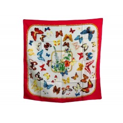 FOULARD HERMES FARANDOLE PAR CATY LATHAM EN SOIE ROUGE RED SILK SCARF 385€