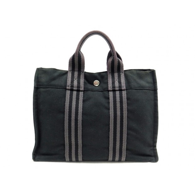 SAC A MAIN HERMES CABAS TOTO PM EN TOILE COTON NOIR CANVAS HAND BAG TOTE 790€