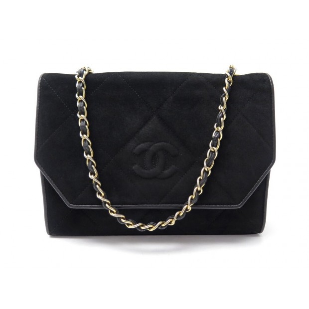 NEUF VINTAGE SAC A MAIN CHANEL LOGO CC BANDOULIERE EN DAIM NOIR HAND BAG 4400€