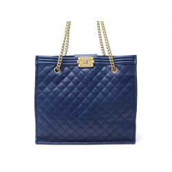 SAC A MAIN CHANEL CABAS SHOPPING BOY CUIR MATELASSE BLEU LEATHER HAND BAG 3900€