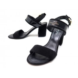 NEUF CHAUSSURES LOUIS VUITTON SANDALES A TALONS 36 DAIM NOIR SANDAL SHOES 790€