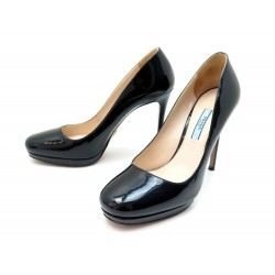 CHAUSSURES PRADA 37.5 IT 38.5 FR ESCARPINS EN CUIR VERNI NOIR PUMP SHOES 530€