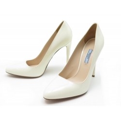 NEUF CHAUSSURES PRADA 39.5 ESCARPINS CUIR VERNI BLANC NEW WHITE PUMP SHOES 530€