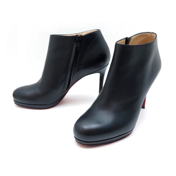 CHAUSSURES CHRISTIAN LOUBOUTIN BELLE 37 BOTTINES A TALONS CUIR NOIR BOOTS 845€