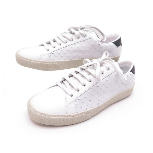 NEUF CHAUSSURES SAINT LAURENT 472093 38.5 BASKETS EN CUIR BLANC SNEAKERS 495€