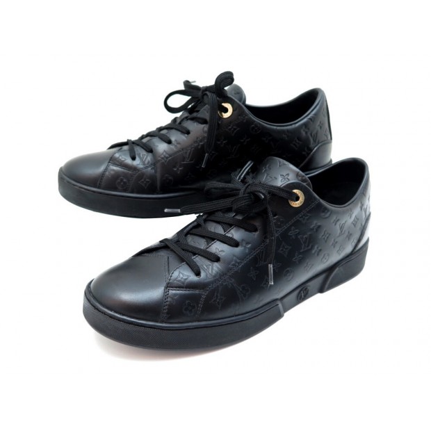 CHAUSSURES LOUIS VUITTON 38 BASKETS CUIR MONOGRAM NOIR SNEAKERS SHOES 670€