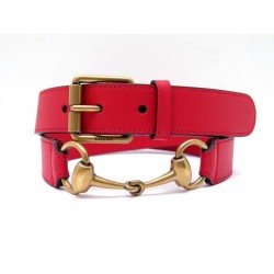 NEUF CEINTURE GUCCI MORS 488939 T85 CUIR ROUGE & DORE NEW RED LEATHER BELT 325€