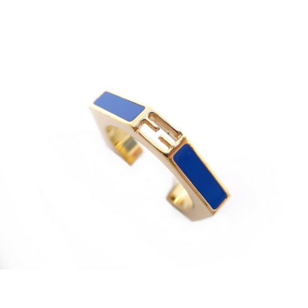 NEUF BAGUE FENDI BAGUETTE 8AG712 M 55 EN METAL DORE BLEU + BOITE NEW RING 220€