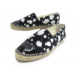 NEUF CHAUSSURES CHANEL ESPADRILLES SPLATTER 41 EN TOILE NOIR SANDAL SHOES 620€