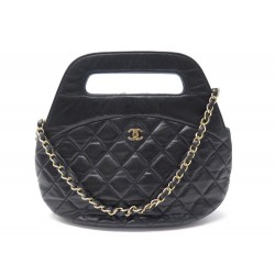 VINTAGE SAC A MAIN CHANEL CUIR MATELASSE NOIR BANDOULIERE LEATHER HAND BAG 3600€