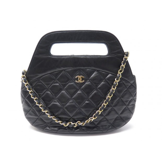 VINTAGE SAC A MAIN CHANEL CUIR MATELASSE NOIR BANDOULIERE LEATHER HAND BAG 3600€