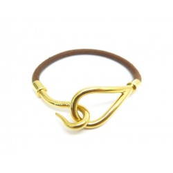 BRACELET HERMES JUMBO 14 CM EN CUIR MARRON & PLAQUE OR + BOITE LEATHER 240€