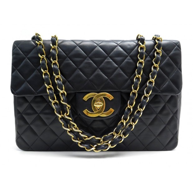 VINTAGE SAC A MAIN CHANEL TIMELESS MAXI JUMBO CUIR MATELASSE NOIR HAND BAG 7100€