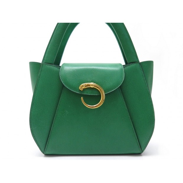 VINTAGE SAC A MAIN CARTIER PANTHERE CABAS CUIR GRAINE VERT LEATHER HANDBAG 1700€