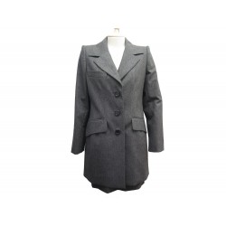 NEUF VINTAGE TAILLEUR BALENCIAGA LE DIX VESTE + JUPE EN LAINE GRIS JACKET SKIRT