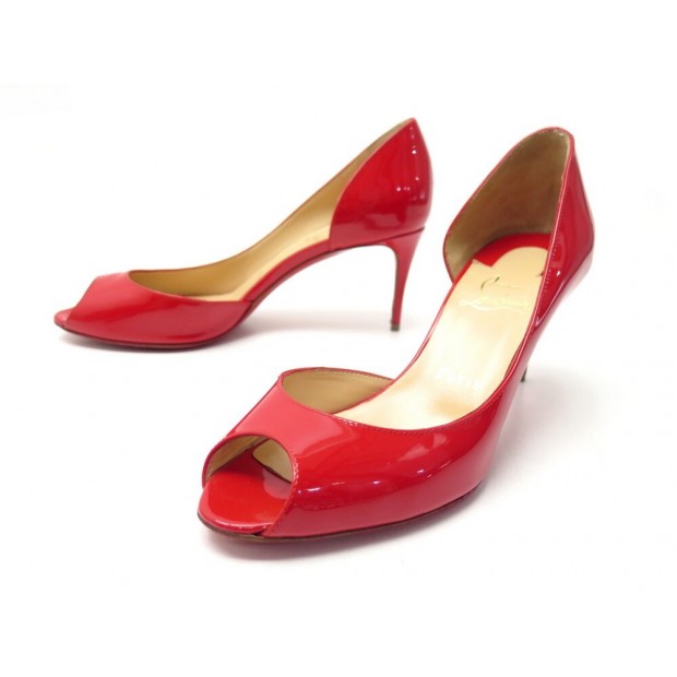 NEUF CHAUSSURES CHRISTIAN LOUBOUTIN ESCARPINS 38.5 CUIR VERNIS ROUGE SHOES 575€