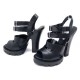 NEUF CHAUSSURES PRADA SANDALES A TALONS 40 CUIR NOIR LEATHER SANDALS SHOES 550€