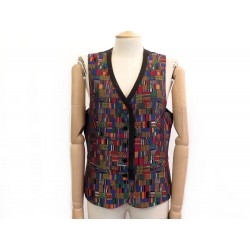 NEUF GILET HERMES SANS MANCHE T42 L EN SOIE MULTICOLORE NEW SILK JACKET 710€