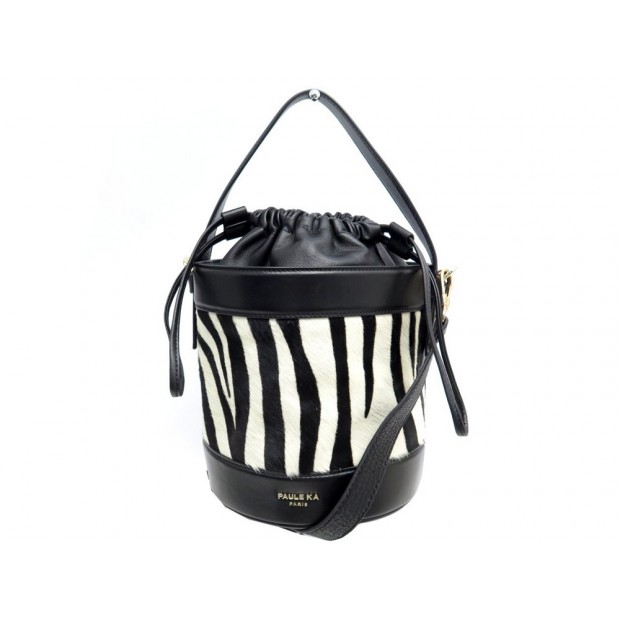 NEUF SAC A MAIN PAULE KA SEAU CUIR & POULAIN ZEBRE NOIR BANDOULIERE HAND BAG