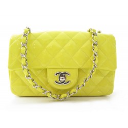 NEUF SAC A MAIN CHANEL MINI TIMELESS CUIR VERNIS MATELASSE JAUNE HAND BAG 3500€