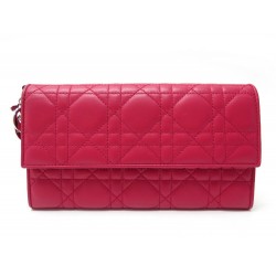 NEUF PORTEFEUILLE CHRISTIAN DIOR LADY EN CUIR CANNAGE FUSHIA LEATHER WALLET 650€