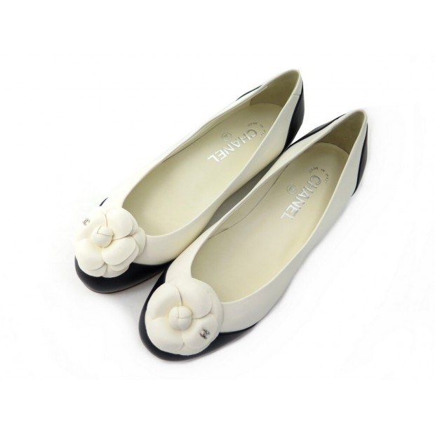 NEUF BALLERINES CHANEL CAMELIA G30069 37.5 EN CUIR CREME CHAUSSURES SHOES 690€