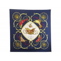 FOULARD HERMES SPRINGS PHILIPPE LEDOUX CARRE 90 SOIE BLEU MARINE SILK SCARF 385€