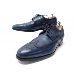 CHAUSSURES SANTONI DERBY BOUTS FLEURIS 7.5 41.5 IT 42 FR EN CUIR BLEU SHOES 750€