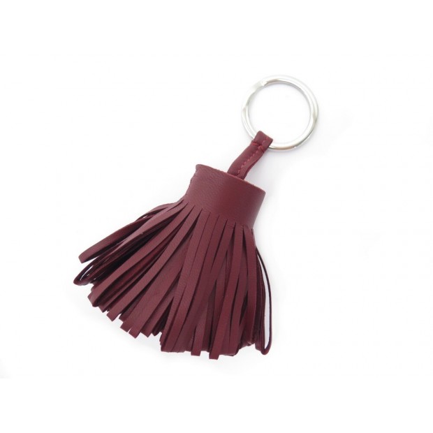 NEUF PORTE CLES HERMES CARMEN EN CUIR AGNEAU BORDEAUX POMPON BOITE KEY RING 220€