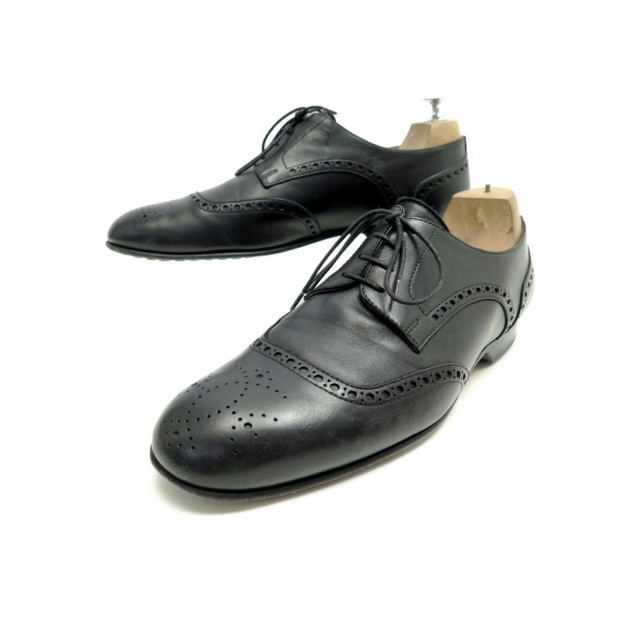 CHAUSSURES HERMES DERBY BOUTS FLEURIS 42 EN CUIR NOIR BLACK LEATHER SHOES 720€