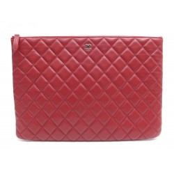 TROUSSE CHANEL GRANDE POCHETTE CLASSIQUE GM EN CUIR MATELASSE ROUGE POUCH 1050€