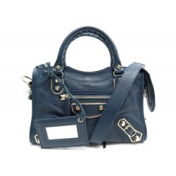 NEUF SAC A MAIN BALENCIAGA MINI CITY 300295 BANDOULIERE CUIR BLEU HAND BAG 1350€