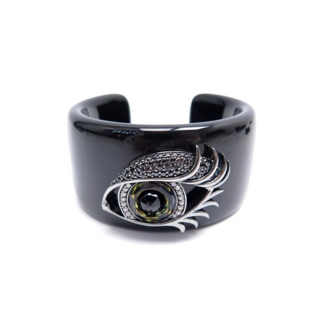 BRACELET STEPHEN WEBSTER MANCHETTE ENVY EYE 15CM RESINE NOIR & ARGENT MASSIF