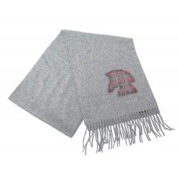 NEUF ECHARPE HERMES PATCH BRODE HIGHLANDS EN CACHEMIRE GRIS CASHMERE SCARF 375€