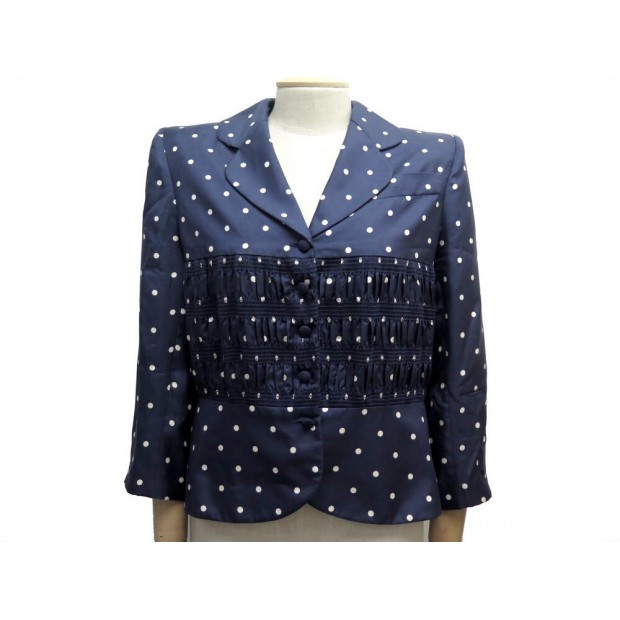 VINTAGE VESTE CHRISTIAN DIOR TAILLE 42 L EN SOIE BLEU A POIS BLUE SILK JACKET