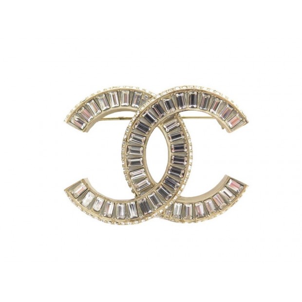 BROCHE CHANEL LOGO CC & STRASS EN METAL DORE + BOITE GOLDEN BROOCH JEWEL 650€