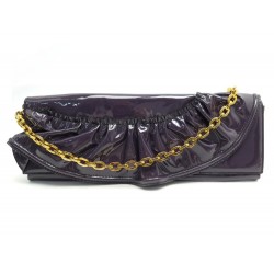 SAC A MAIN VALENTINO POCHETTE VOLANTS EN CUIR VERNIS VIOLET HAND BAG POUCH 650€