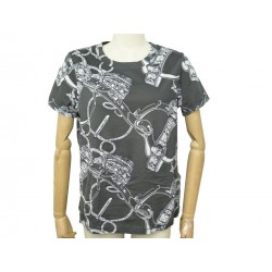 NEUF T-SHIRT HERMES MICRO BRIDE DE COUR 44 L EN COTON GRIS HAUT TOP NEW 550€