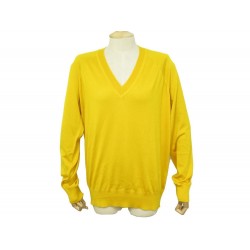 NEUF PULL HERMES AMPLE COL V 44 L EN CACHEMIRE & SOIE JAUNE IMPERIAL NEW 1150€