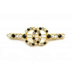 NEUF BARRETTE CHANEL LOGO CC PERLES & STRASS EN METAL DORE NEW HAIR CLIP 550€