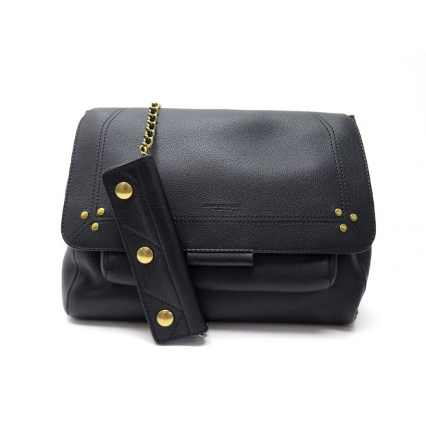 NEUF SAC A MAIN JEROME DREYFUSS LULU L CUIR NOIR GOLD NEW LEATHER HANDBAG 760€